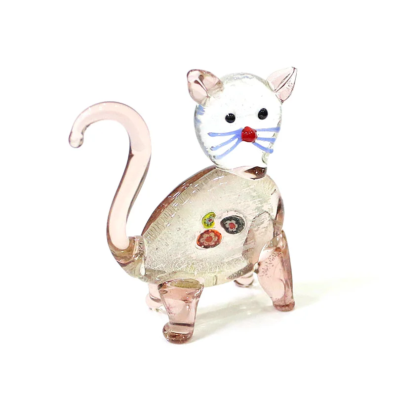 

Silver Foil Craft Murano Glass Cat Figurine Ornament Handmade Cute Animal Small Statue Home Tabletop Decor Party Gifts For Kids