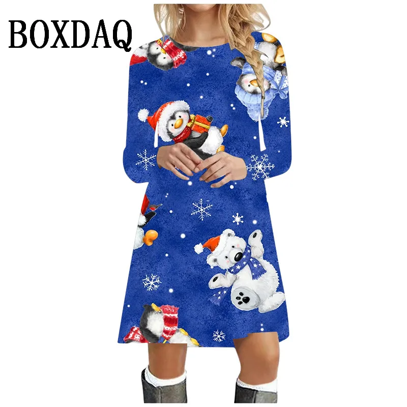 Повседневное женское мини-платье с рождественской елкой модное платье принтом