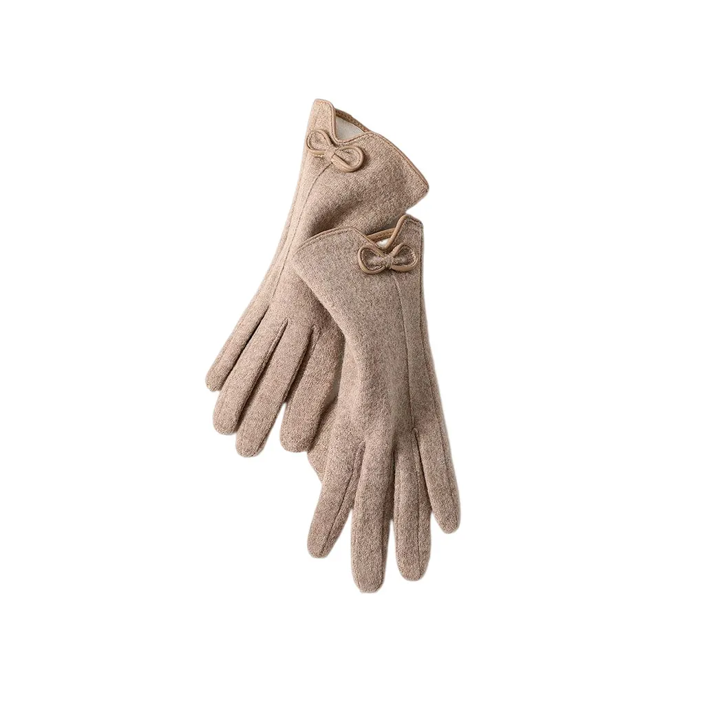 

Female Cashmere Touchscreen Glove Bow-Knot Full-Fingers Winter Mitten Hand Warmer Driving Sports Climbing Cycling Khaki