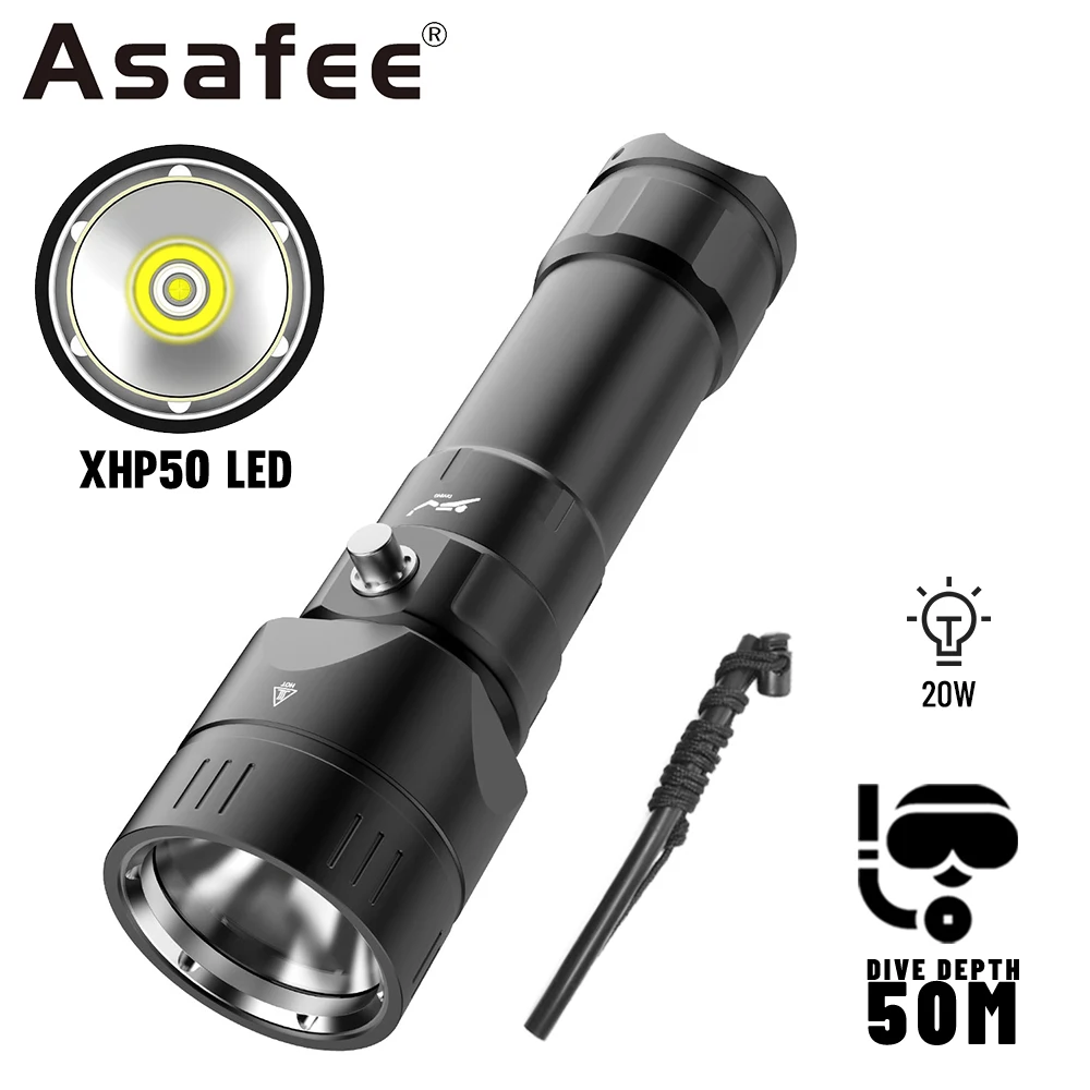 

Asafee DV55 50M Underwater Diving Flashlight XHP50 LED Light Magnetic Switch Torch IPX8 Waterproof Lantern 20W Power Lamp