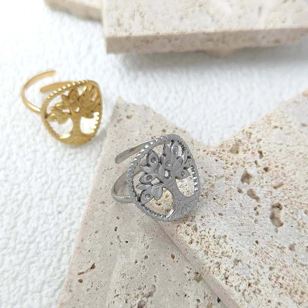 

Stainless Steel Ring Vintage Fortune Tree Light Luxury Elegant Fashion Couple Rings For Women Jewelry Wedding Exquisite Gifts