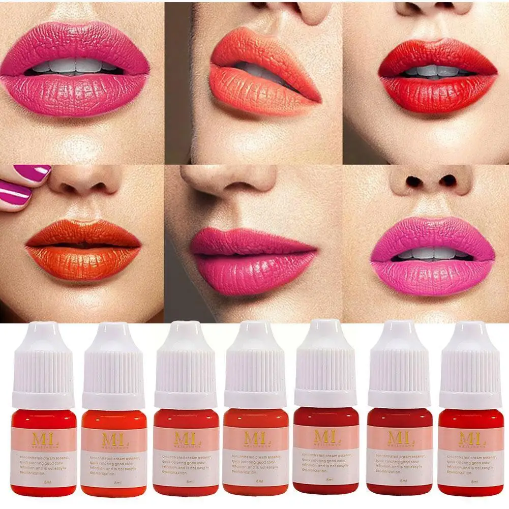 

7 color 8ml/bottle Permanent Makeup Color Natural Lips dye Plant Tattoo Ink Microblading Pigments For Tattoos Eyebrow Lips E4I2