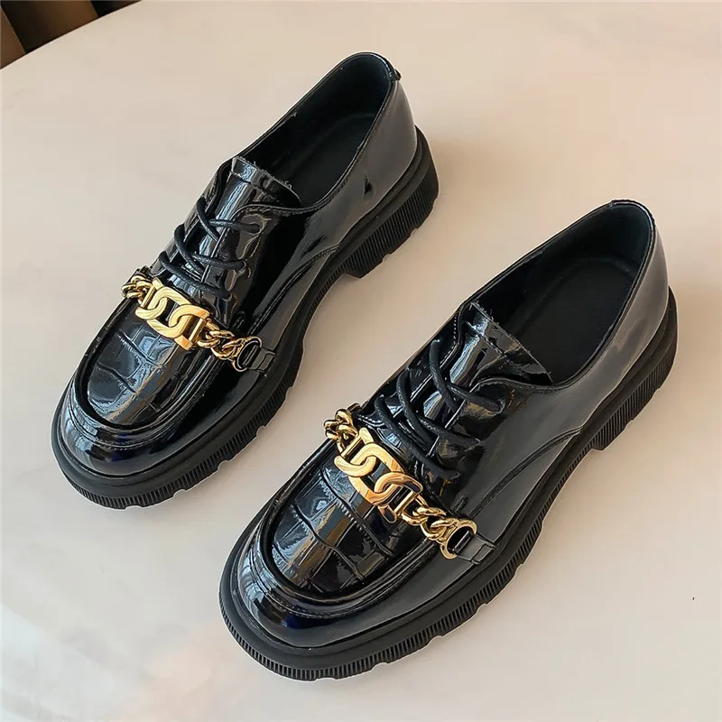 

Fashion Women's Shoes Spring Autumn Ladies Casual Loafers Natural Leather British Style Leather Shoes Platform Female Flat Shoes