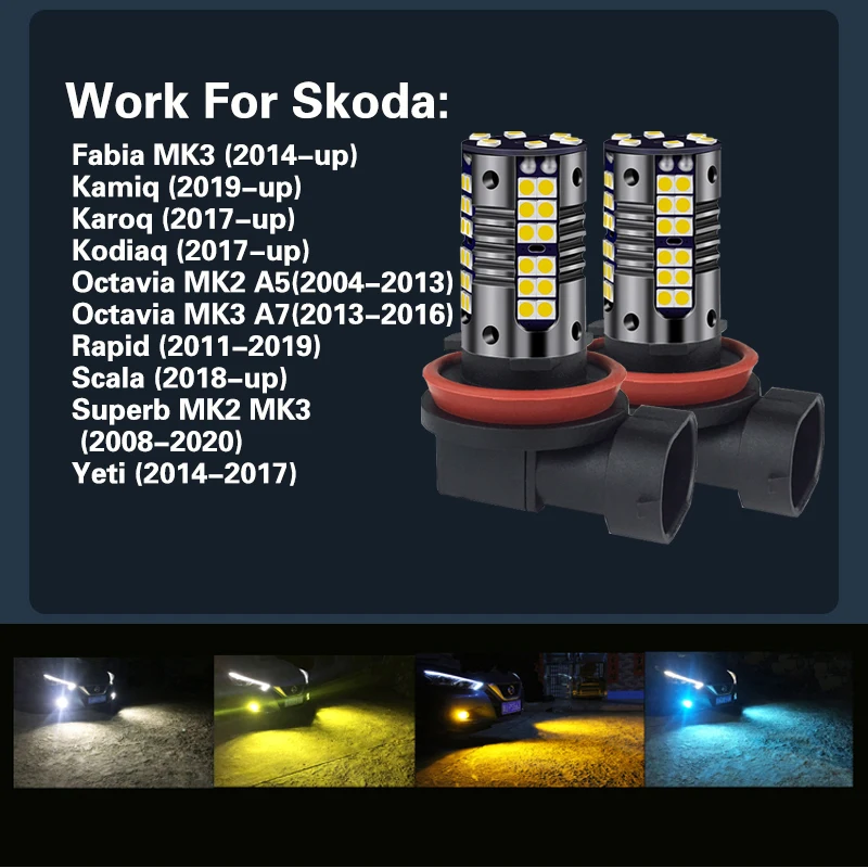 2 шт. светодиодные передние противотуманные фары Blub H8 лампа Canbus без ошибок для Skoda