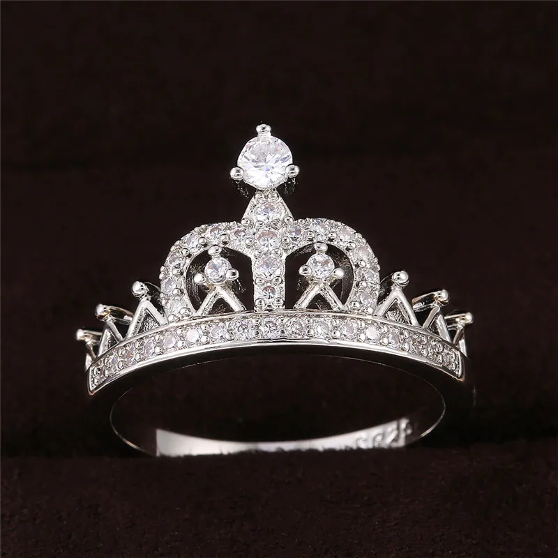 

Classical Temperament Ladies Princess Crown Ring Fashion Elegant Cocktail Party Jewelry Bridal Wedding Accessories