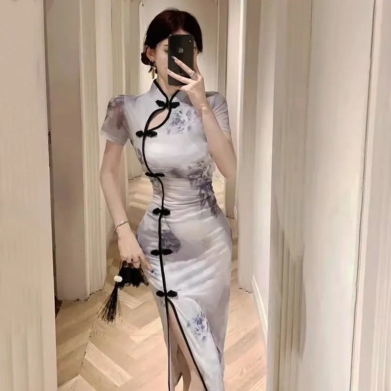 Women's Mid-Length Short Sleeve Improved Version Dress Young Sle Chinese Summer New