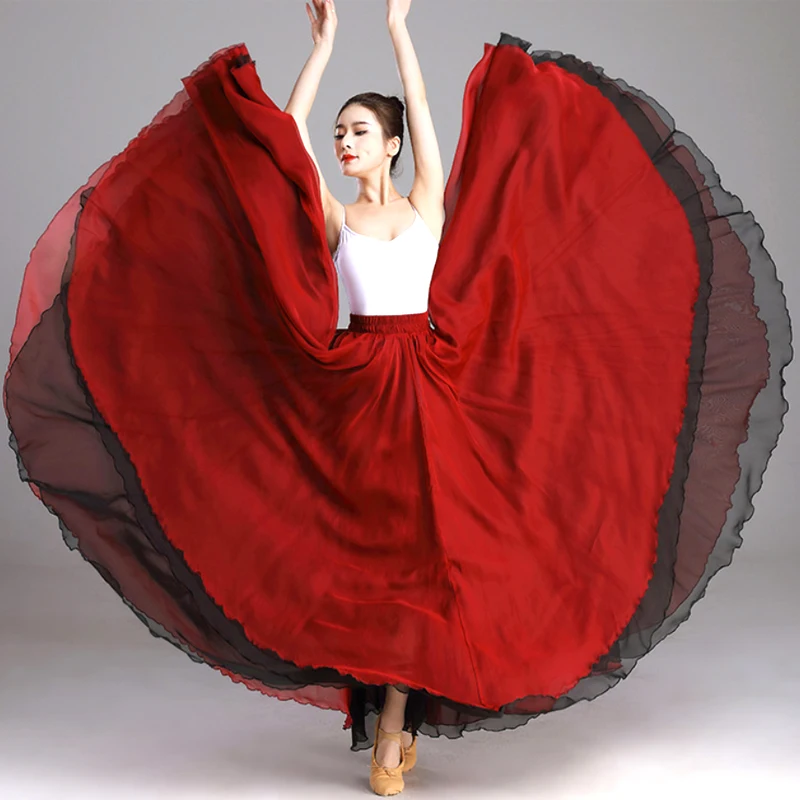 

Women Pendulum Classical Dance Costume Chiffon Skirt 720 Reversible Big-Swing Female Dance Long Dress Practice Performance Wear
