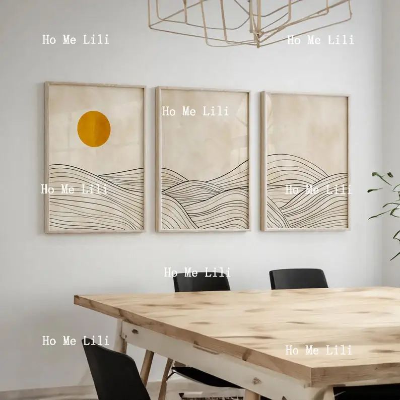 Гламурный трехсекционный холст настенное искусство горная линия