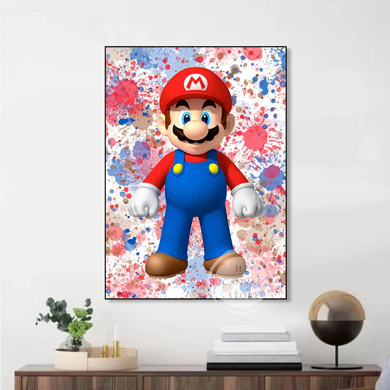 Классическая аниме-игра MM-Marios Bros цветные постеры с всплеском печать на холсте