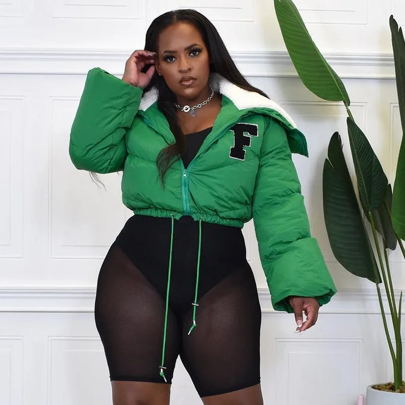 Embroidery Autumn Winter Warm Parkas Coats Women Elegant Lambswool Shawl Stand Collar Zipper Short Puffer Varsity Jacket Clothes