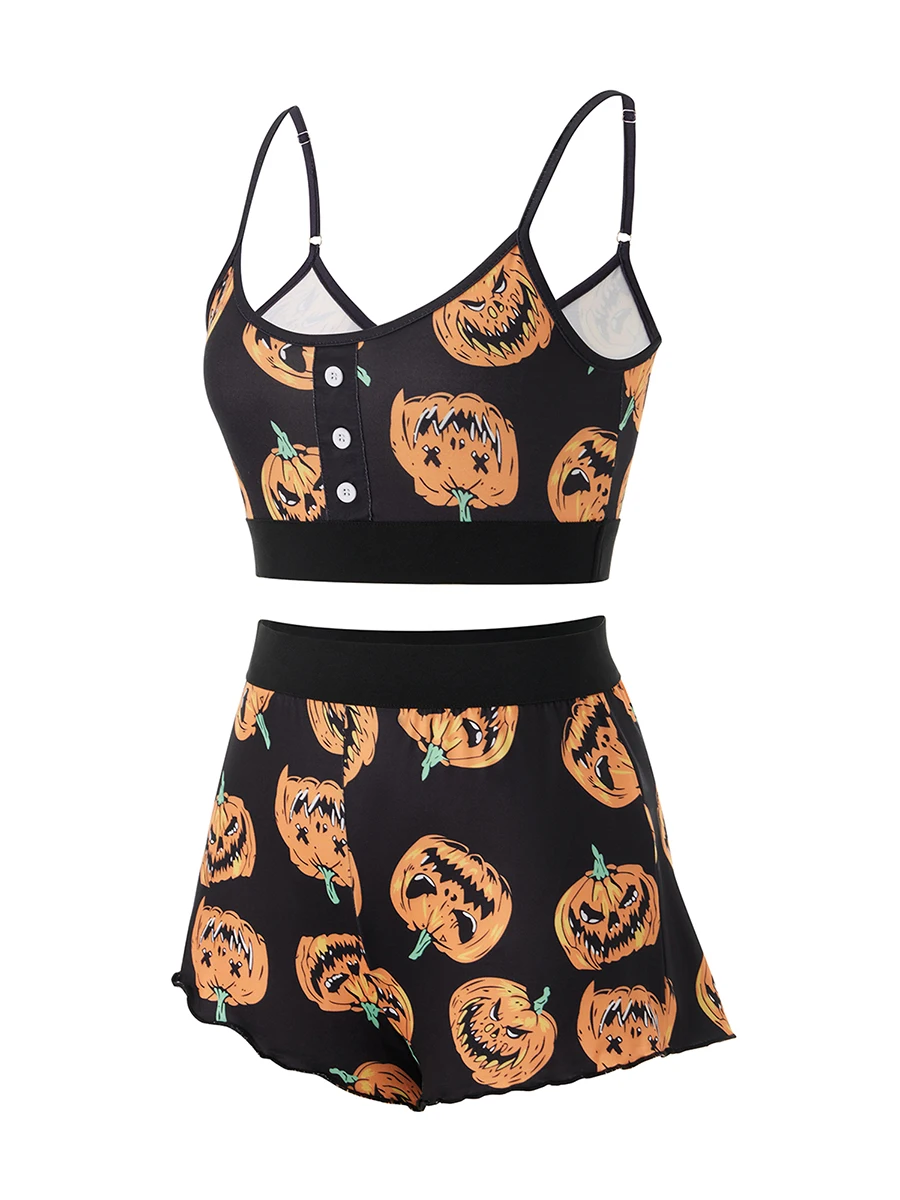 Женские шорты на Хэллоуин комплект с круглым вырезом без рукавов укороченные