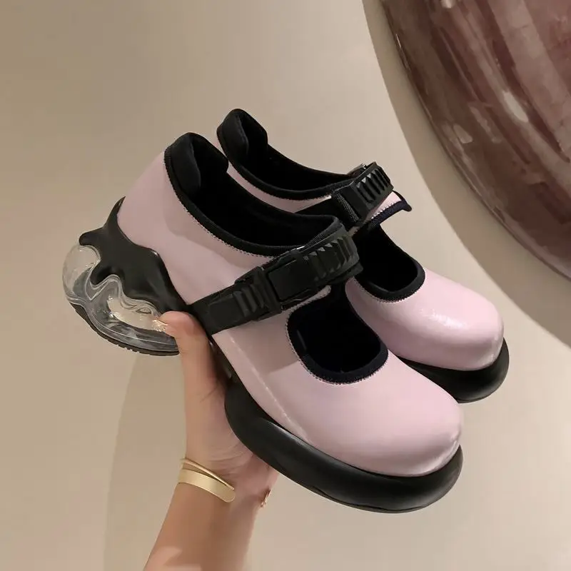 Natural Genuine Leather Women Heels Shoes Pure Colour Thick Bottom Birthday Party Wedding Shoes Fashion High Heel Shoes