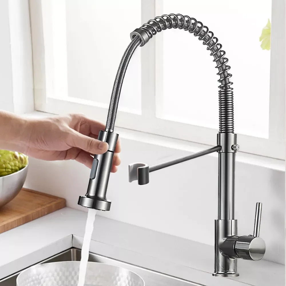 

Plating Brass Faucet 360 Degree Stretch With Spring Hot Cold Mixer Tap Stream Sprayer Nozzle Multi-Function Kitchen Sink Faucets