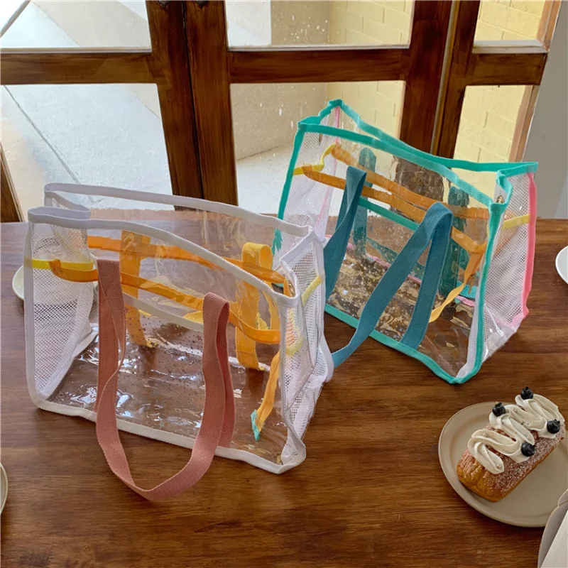 

Large Capacity Transparent Beach Bag PVC Mommy Shoulder Bag Travel Swimming Shopping Bag Portable Toy Storage Handbag
