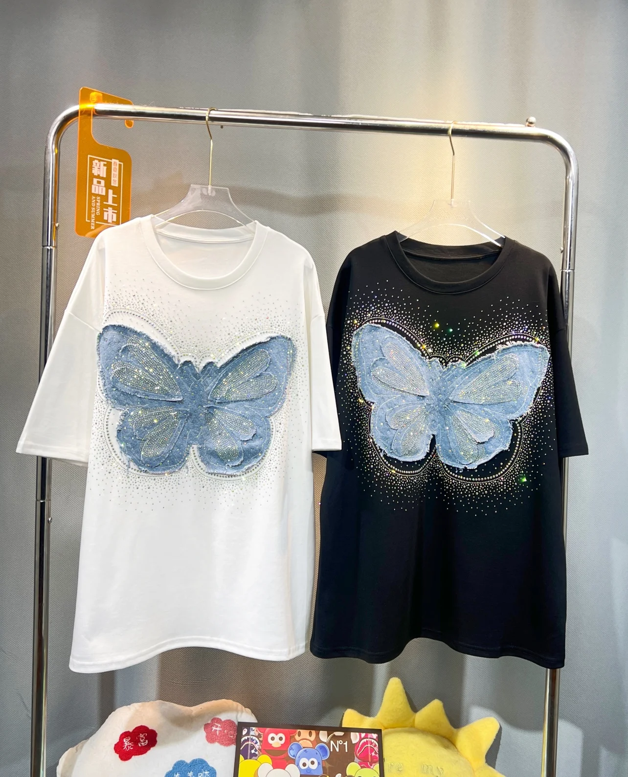 Модная футболка с бабочкой и стразами для тяжелой промышленности женская летняя