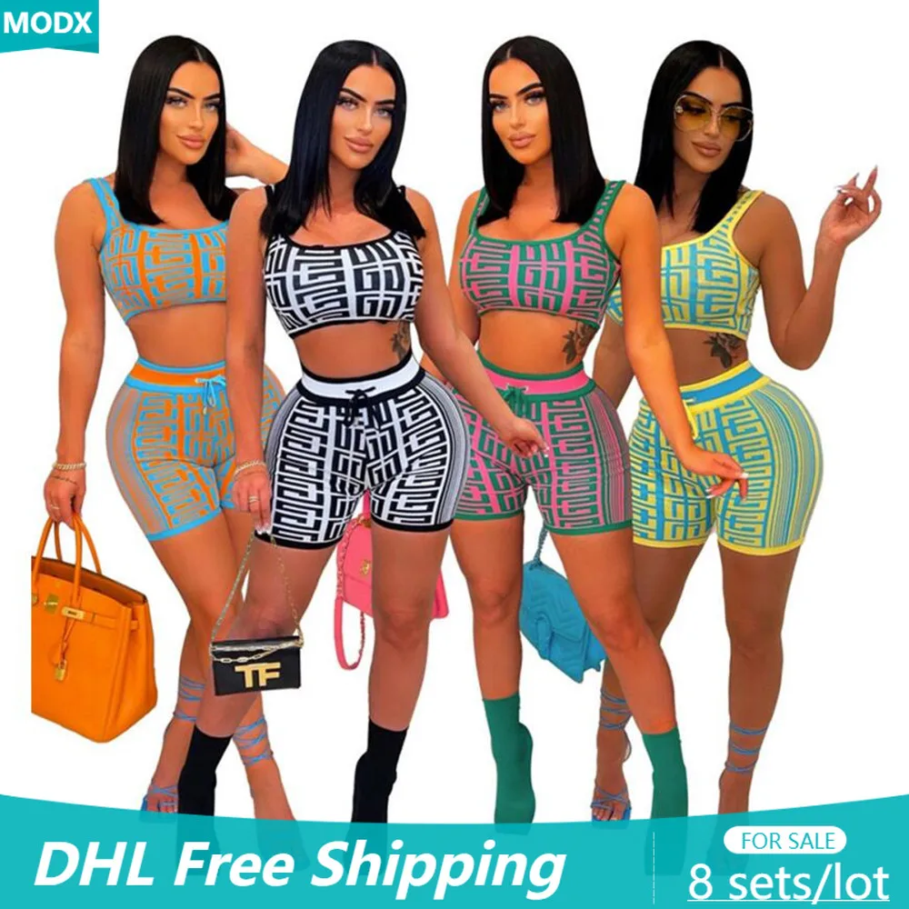 

Wholesale Women 2 Pcs Set Sexy Sleeveless Tracksuits Female Outdoor Matching Set Crop Top + Shorts Lady Sport Suits In Bulk 7923