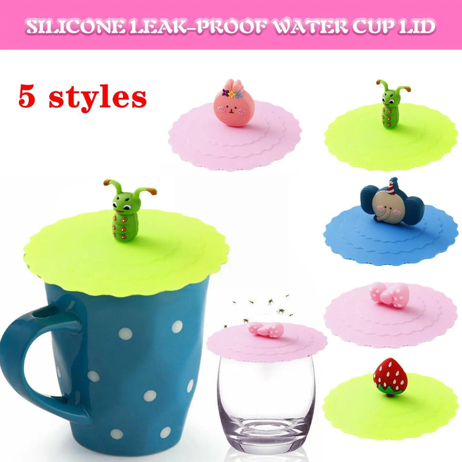 

Cartoon Cute Silicone Cup Cover Heat-resistant Leak Dustproof Tea Leakproof Cup Proof Sealed Coffee Lid Lids D9q1