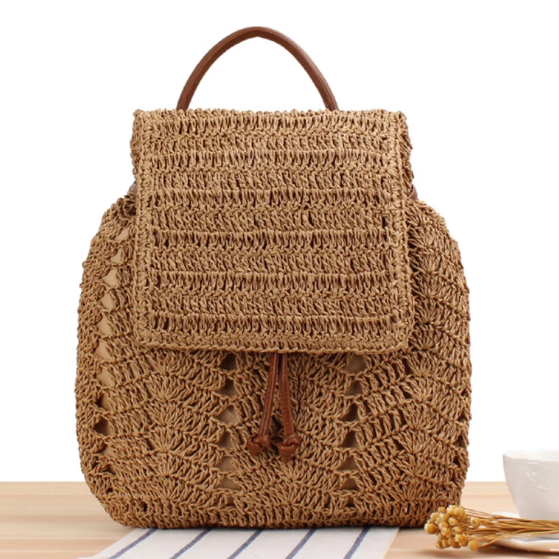 

Straw Woven Women Handbag 2022 Summer Woven Backpack Shoulder Bag Leisure Beach Bag Women's Bag