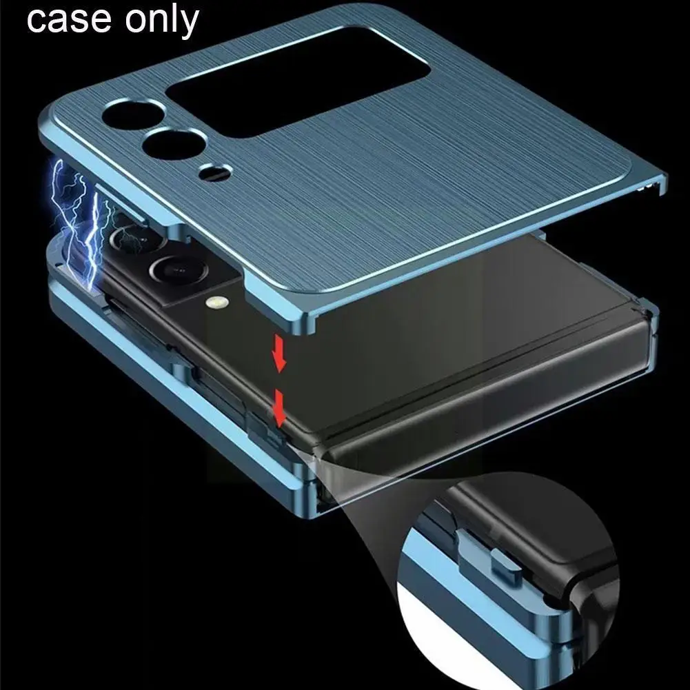 

For Z Flip 3 Magnetic Brushed Metal Phone Cover Hard Pc Shockproof Back For Z Flip3 Zflip W4c8