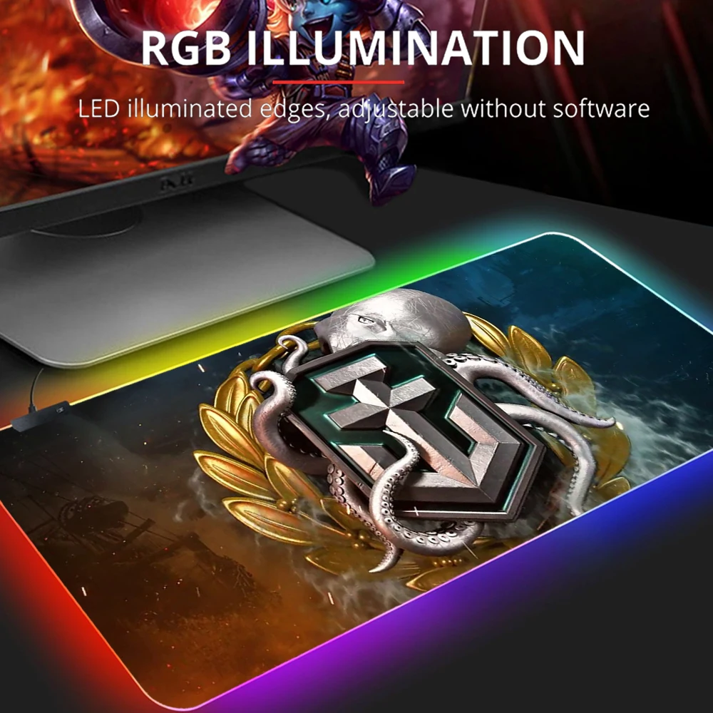 RGB популярный игровой коврик для мыши World Of warship с замком водонепроницаемый
