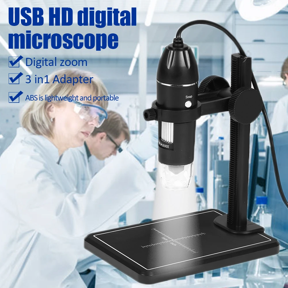 

1600X USB Digital Microscope 8 LEDs 2MP Electronic Microscope Endoscope Zoom Camera Magnifier+ Lift Stand For MAC Android PC