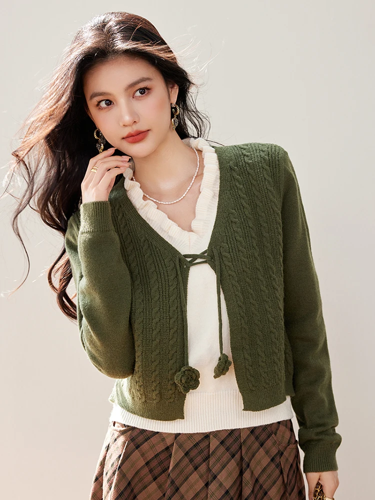 Свободный повседневный трикотаж с v-образным вырезом искусственный свитер из