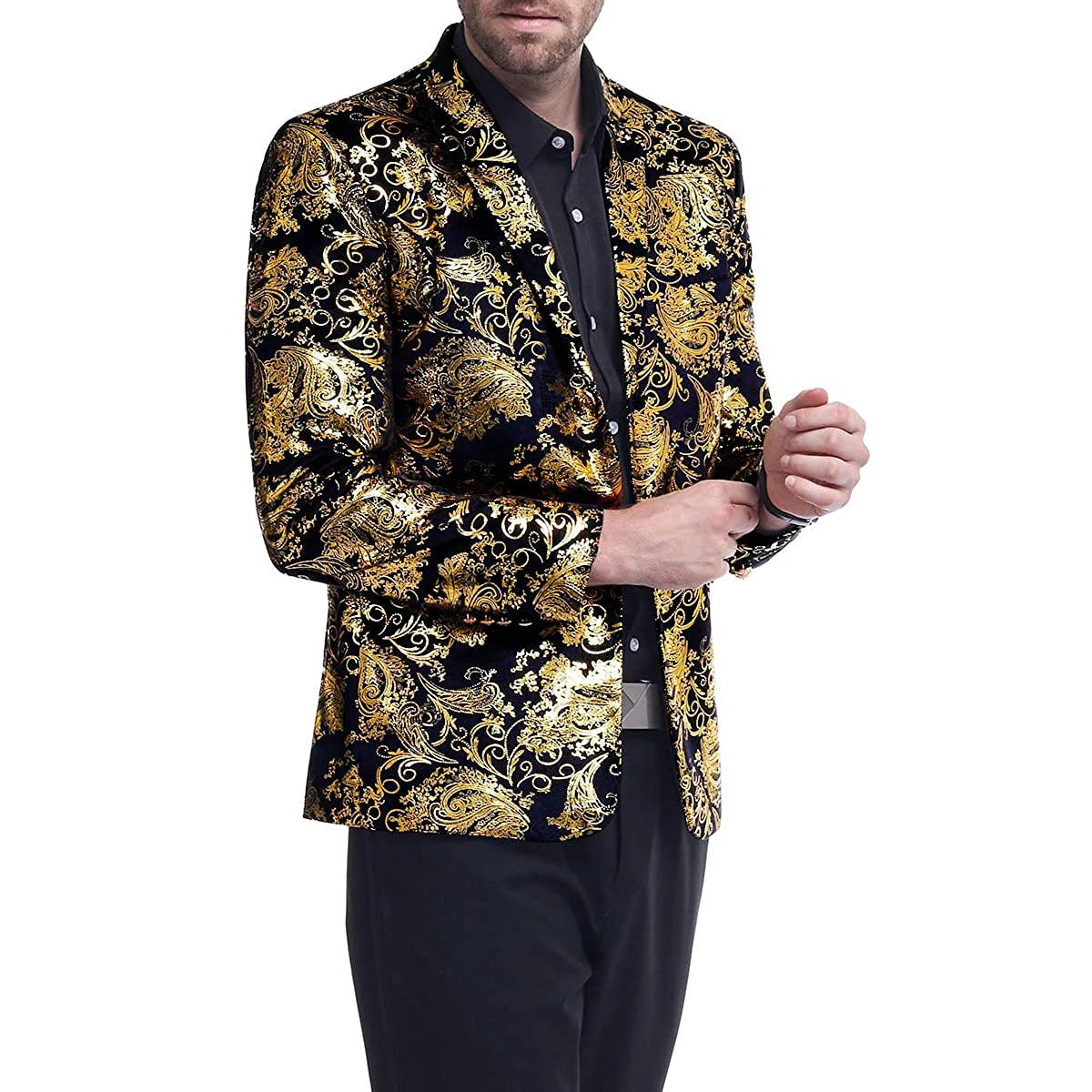 

2022 New Men Blazers Slim Fit Floral Blazer Homme Gold Silver Blue Red Prom Party Blazers Stage Men Clothing Latest Design Q10
