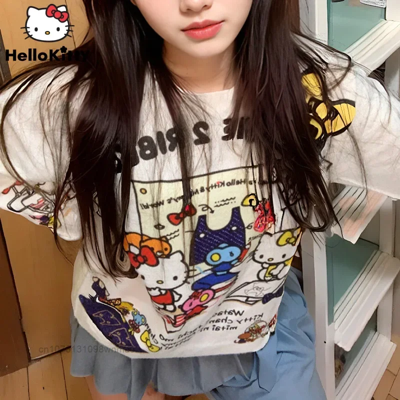 Женский Свободный вязаный свитер Sanrio Family-Hello Kitty Academy топы из милого мультяшного