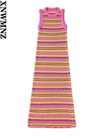 xnwmnz 2022 womens fashion striped knit dress woman holiday style sleeveless round neck female midi dress