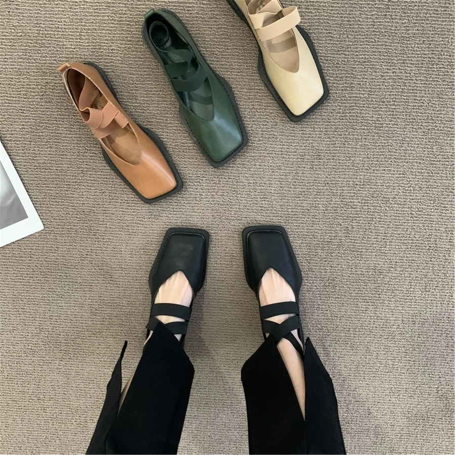 

Design Mary Jane Shoes Women Elegant Square Toe Flats Summer Outdoor Elastic Band Sandal Fashion Ladies Shoes