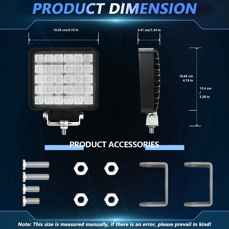 4-дюймовый квадратный рабочий светильник 90 Вт набор из 2 предметов для