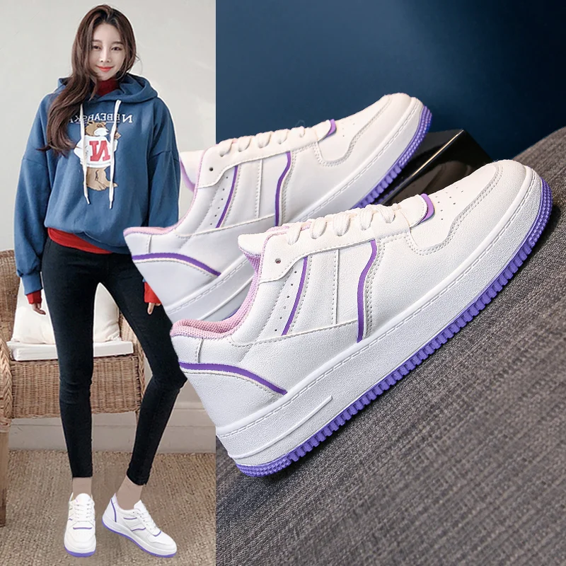 Купи Japanese New Korean Version Student White Shoes Women Cream Taro Purple Skateboard Shoes Flat Sports Casual Shoes Womens Shoes за 444 рублей в магазине AliExpress