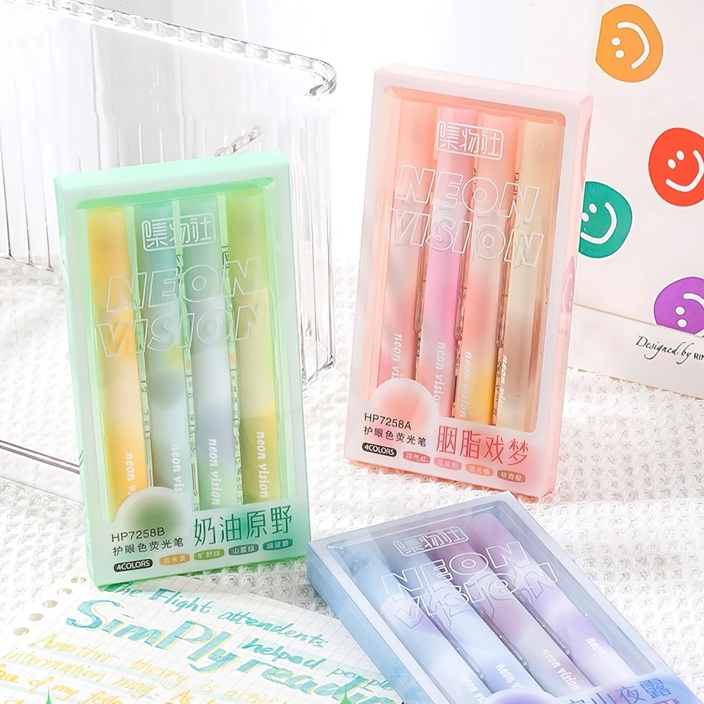 4pcs Gradient Color Highlighter Pens Set Neon Vision Watercolor Art Marker for Drawing Paint School F7423