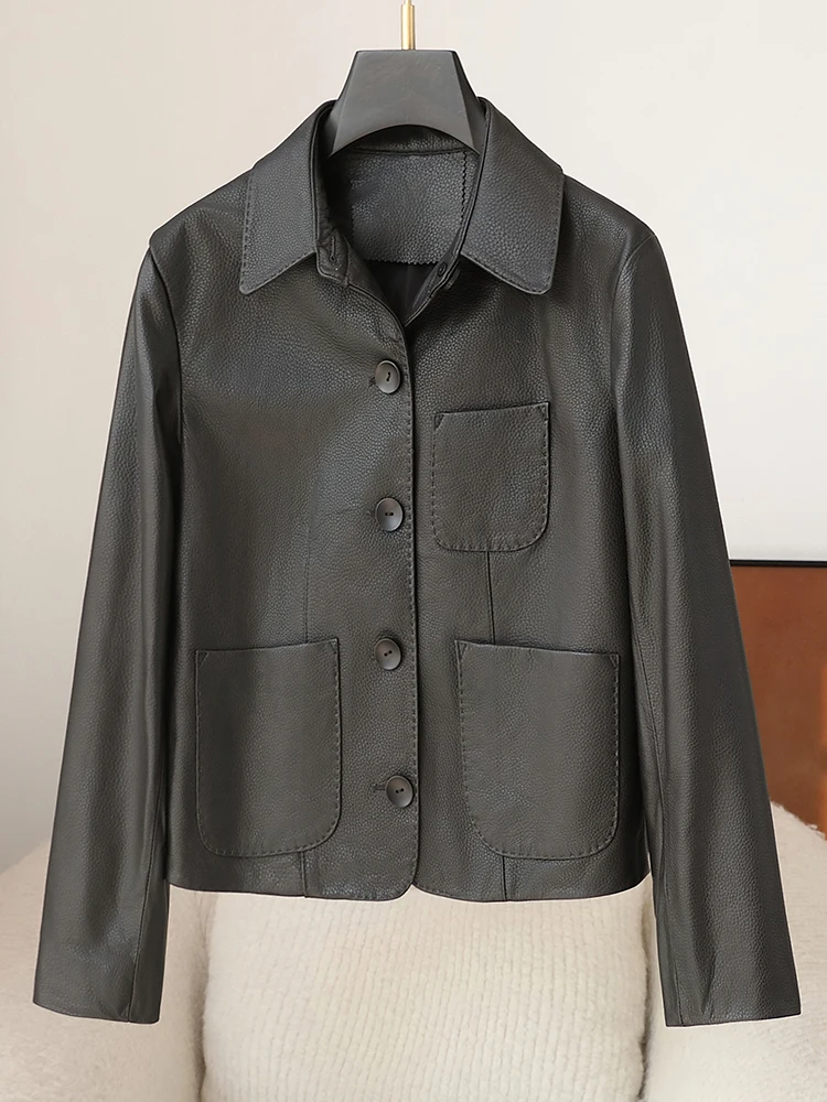 Женское пальто из натуральной кожи Haining новинка 2024 весенне-осенняя модная черная