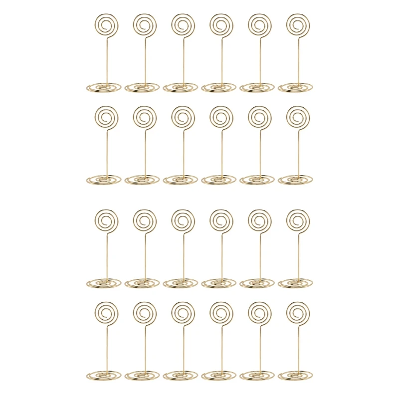 

24X Table Number Card Holders Photo Holder Stands Place Paper Menu Clips, Circle Shape (Gold)