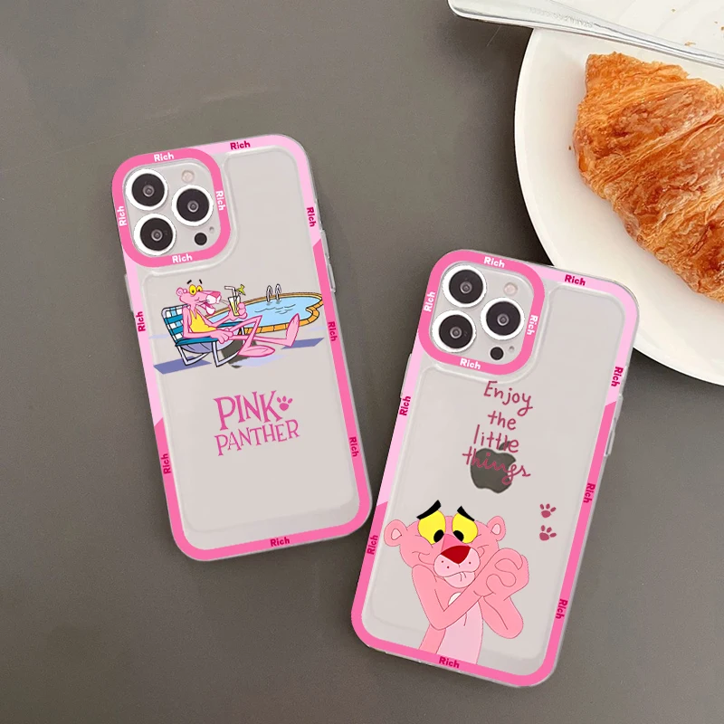 

Pop Mart P-Pink P-Panther-r Phone Case For IPhone 14 13 12 11 Pro Max Mini X Xs XR 6 7 8 Plus SE 2020 Transparent Case