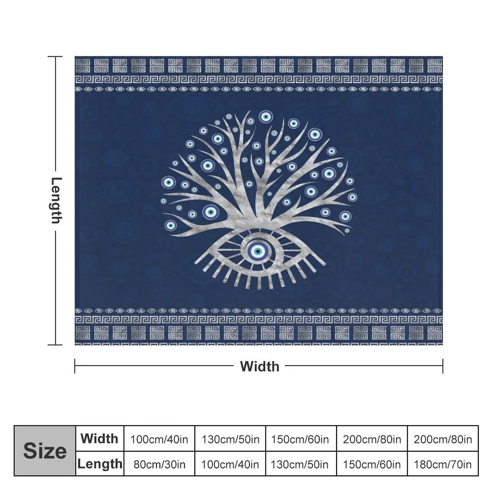 Плед с греческими глазами матаки-матиазма серебристое и синее одеяло одеяла для