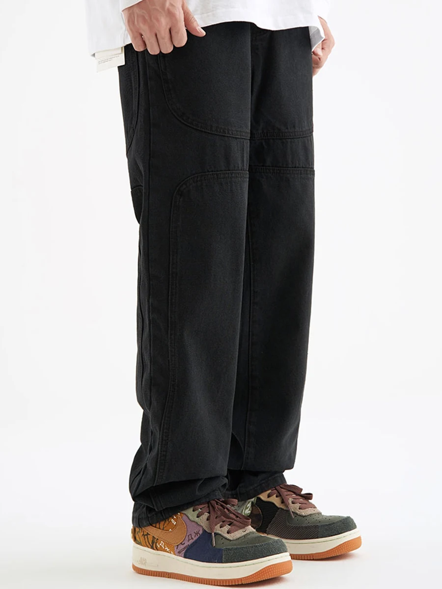 Four Seasons Men's Jeans Pants Trend Retro Straight Wide Leg Blue Jeans Loose Casual Couples High Street Denim Trousers for Men