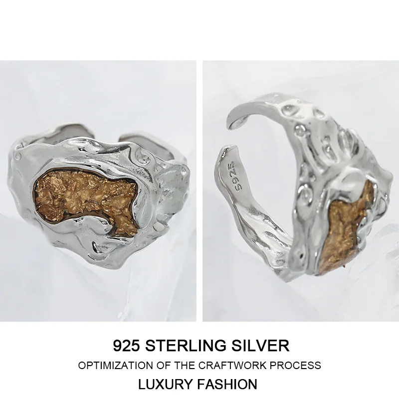 

Pure 925 Silver Hip Hop Gothic Open Ring Gifts For Women Exaggerate Aesthetic Design Accessories Fine Trendy Bulgaria Jewelry