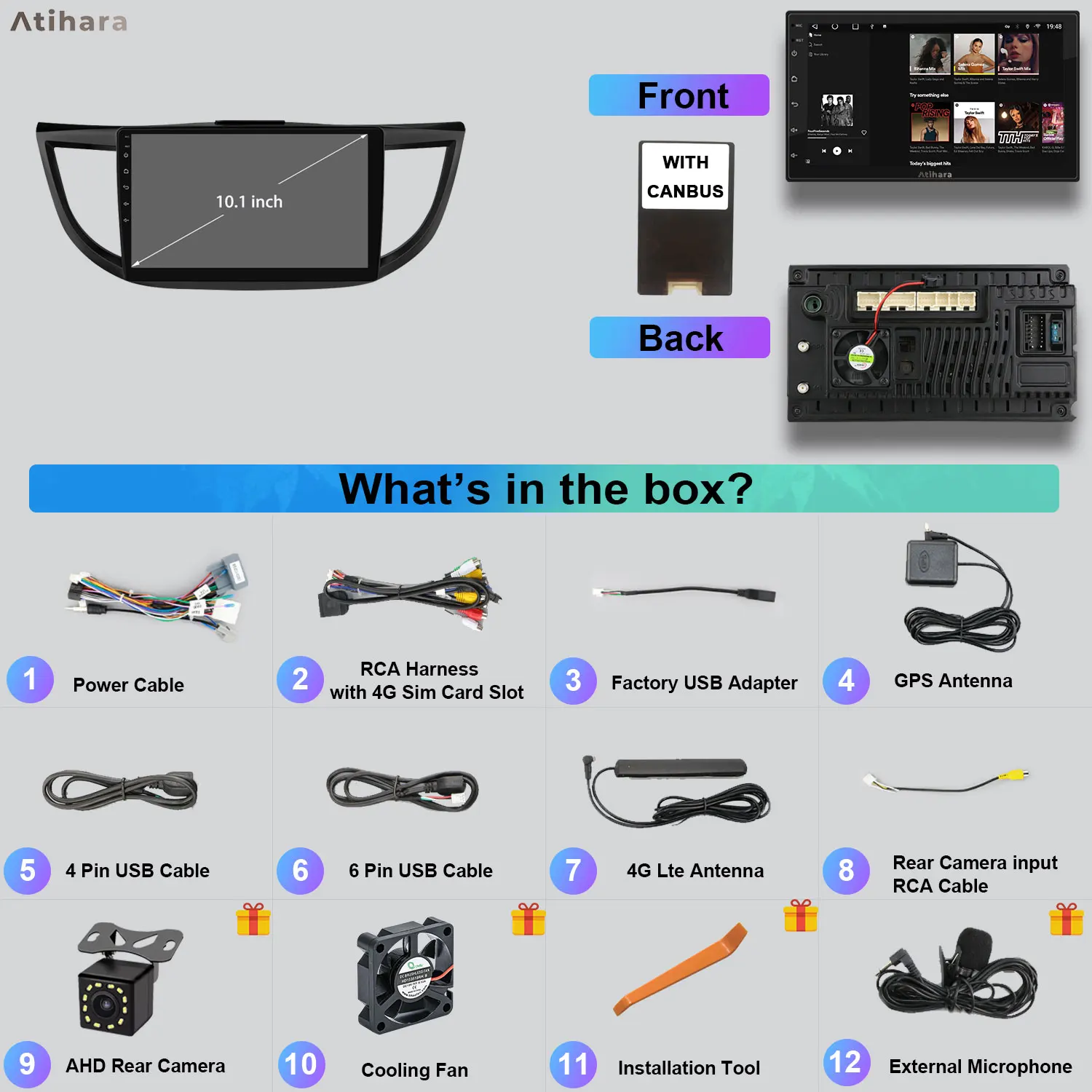 Автомобильное радио Atihara 10 1 дюйма на базе Android для Honda CRV 2012-2015 2Din мультимедийный