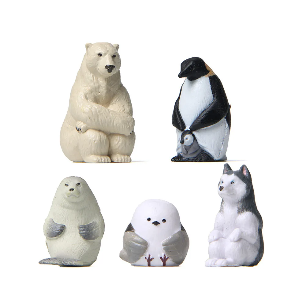 

5 Pcs/set Kawaii Animals Polar Bear Penguin Squating PVC Model Figurine Ornament Home Garden Fairy Decor Miniature Doll Toys