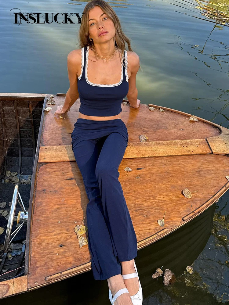 InsLucky-повседневный комплект из двух предметов для женщин кружевной