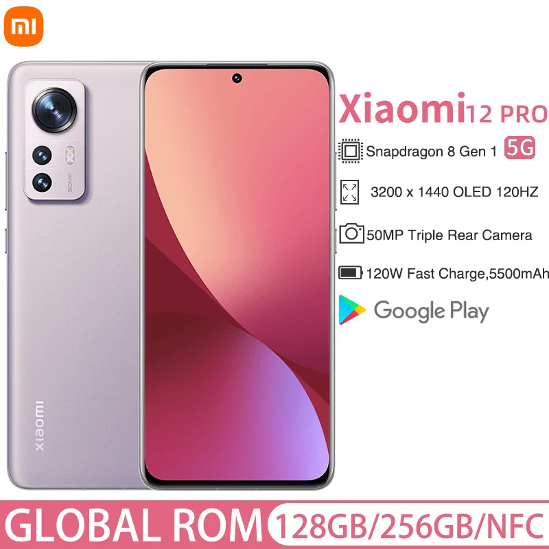 Mi Xiaomi 12 Pro Смартфон Global ROM Телефон Snapdragon 8 10000GB + 256GB 50MP 120W Камера Быстрое зарядное