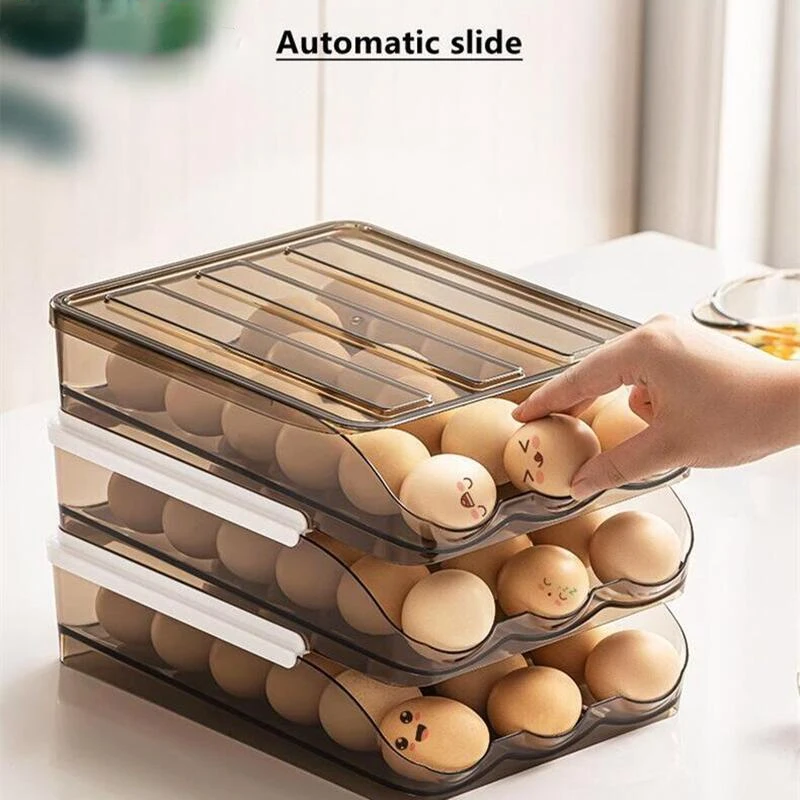 

Automatic Auto Scrolling Eggs Rack Holder Storage Box Plastic Eggs Basket Container Dispenser Organizer Closet For Fridge Kitch