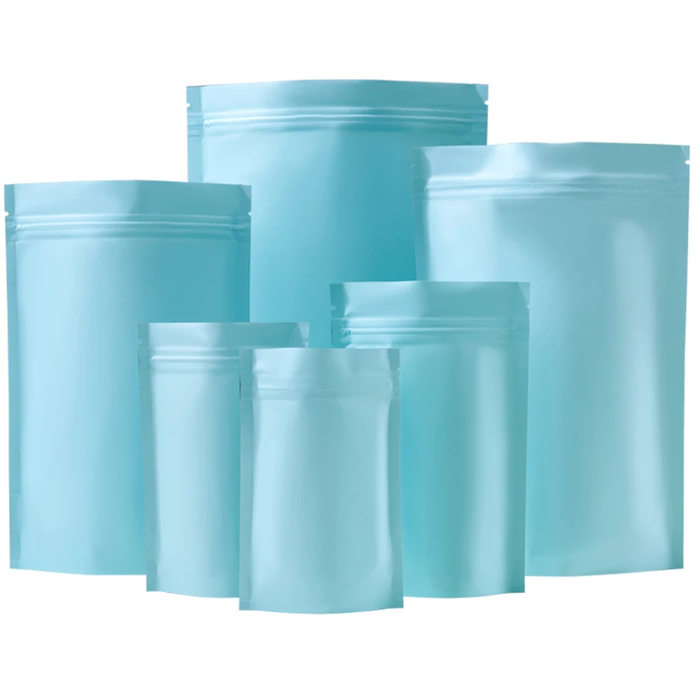 

100Pcs/lot Stand Up Matted Pink Blue Aluminum Foil Zip Lock Recyclable Packaging Bag Smell Proof Zipper Food Snacks Pouches