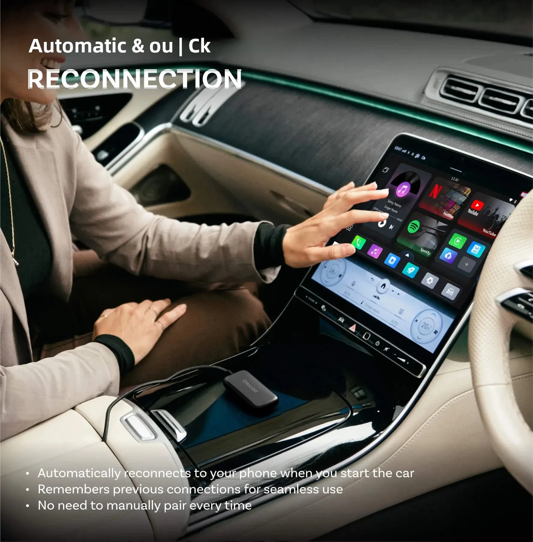 Фото Ottocast Play2Video Ultra Ai Box Беспроводной адаптер CarPlay Android Auto Встроенный Youtube Netflix IPTV для автомобиля с проводным Carplay №4