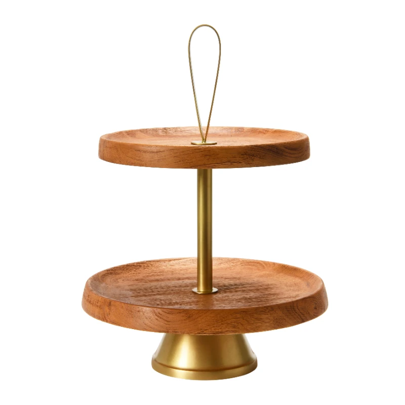 

12" x 12" Wood 2-Tier Tiered Dessert Stand , Gold