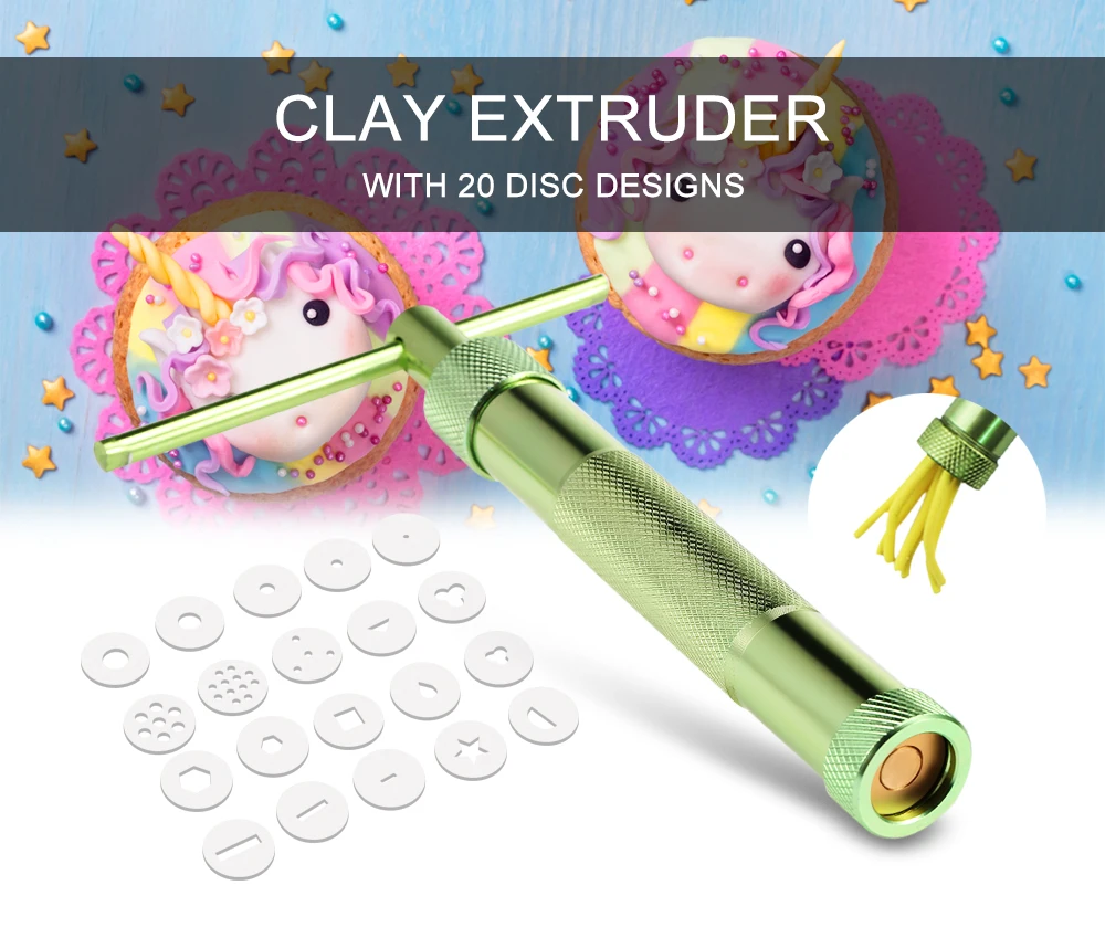 

Clay Extruder With 20 Disc Designs Pottery Sculpture Modeling Fondant Cake Tool Polymer Clay Craft Gun Sculpting Cake Tool