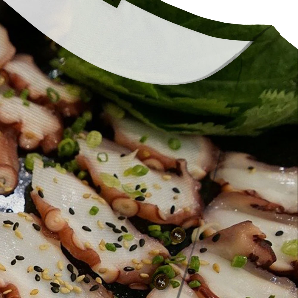 Фото Женская футболка CLOOCL со вкусом барбекю, футболка с 3D принтом, украшенная пуговицами, блузка с коротким рукавом, летние топы большого размера для любителей еды №3