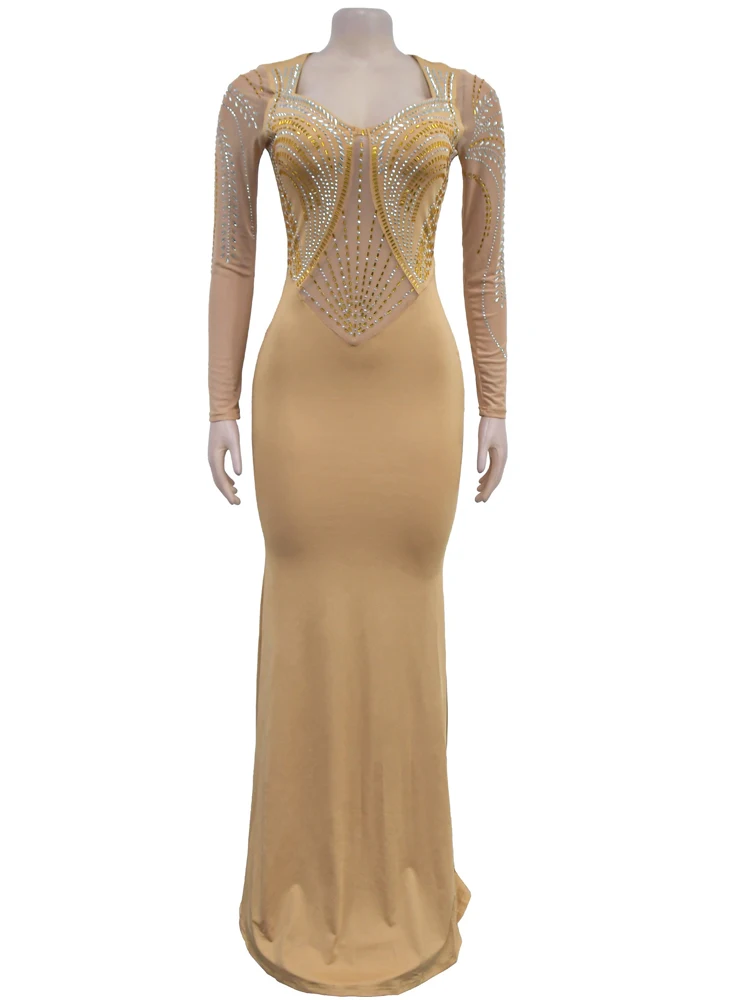 Beyprern женское длинное платье макси с украшением кристаллами гламурное сетчатое